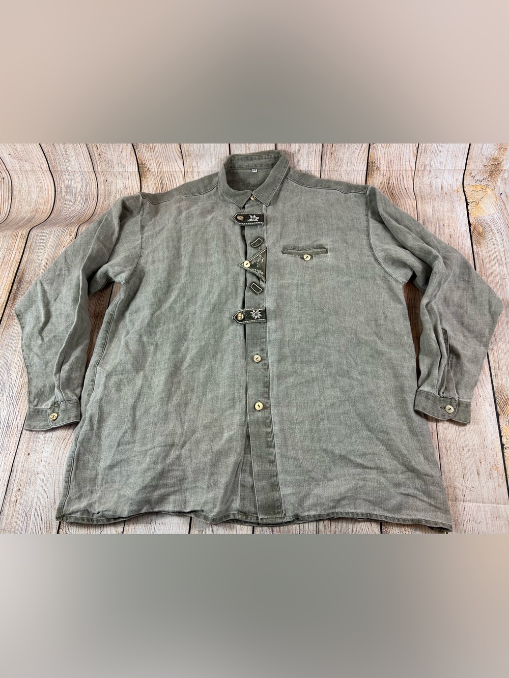 Mens Imperial Trachtenmode Austrian Linen Button Down Embroidered Shirt Size 43